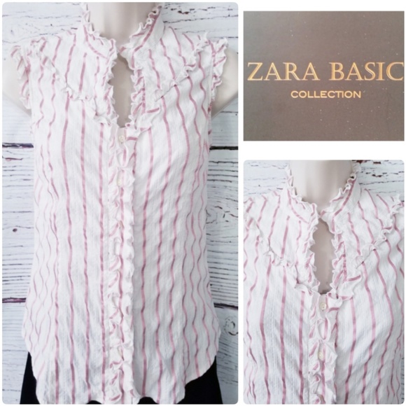 Zara Tops - 😍SALE😍 Zara Basic Pin Stripe Ruffle Blouse